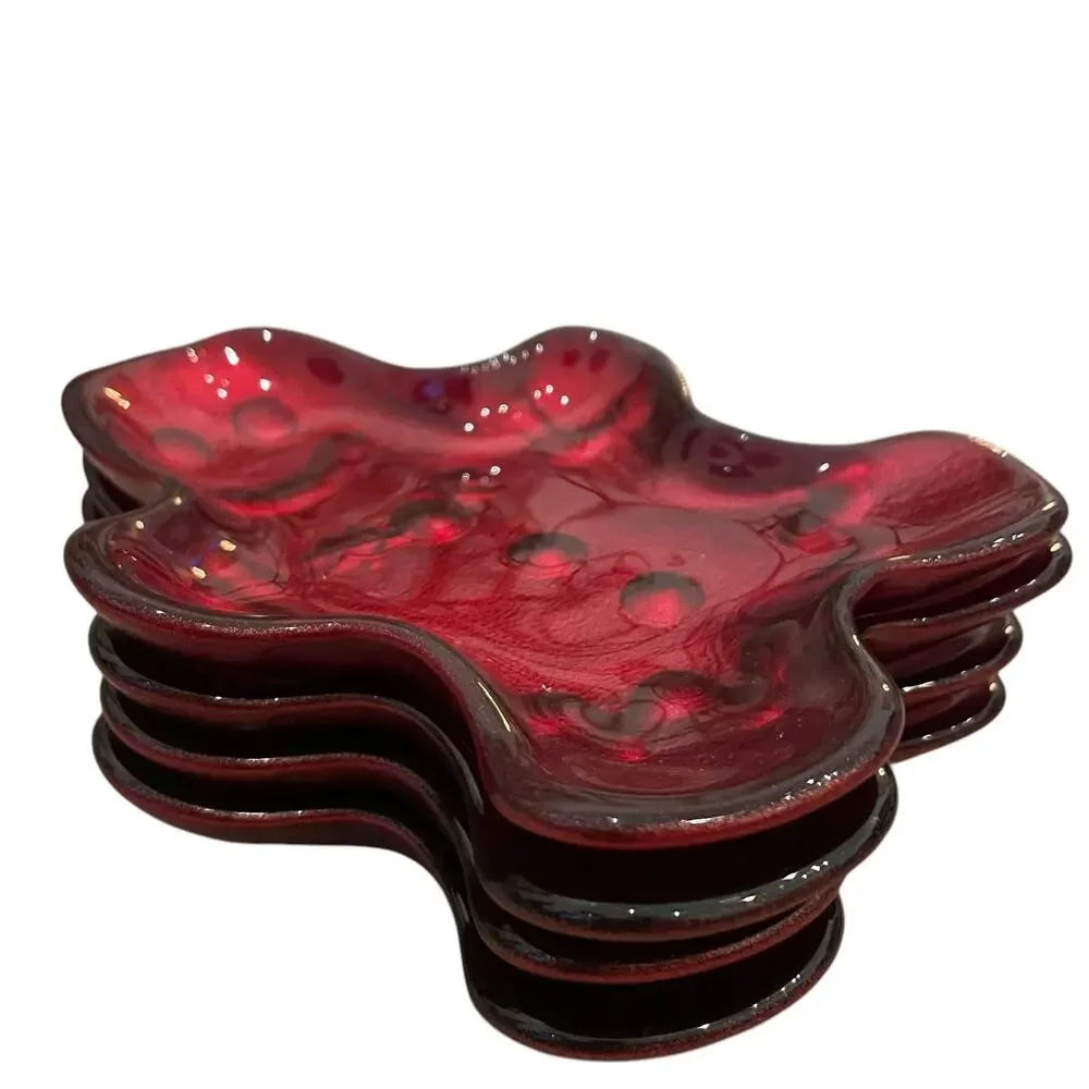 Akcam CHRISTMAS Gingerbread Man Glass Appetizer Plates Holiday Red Set of 4 New